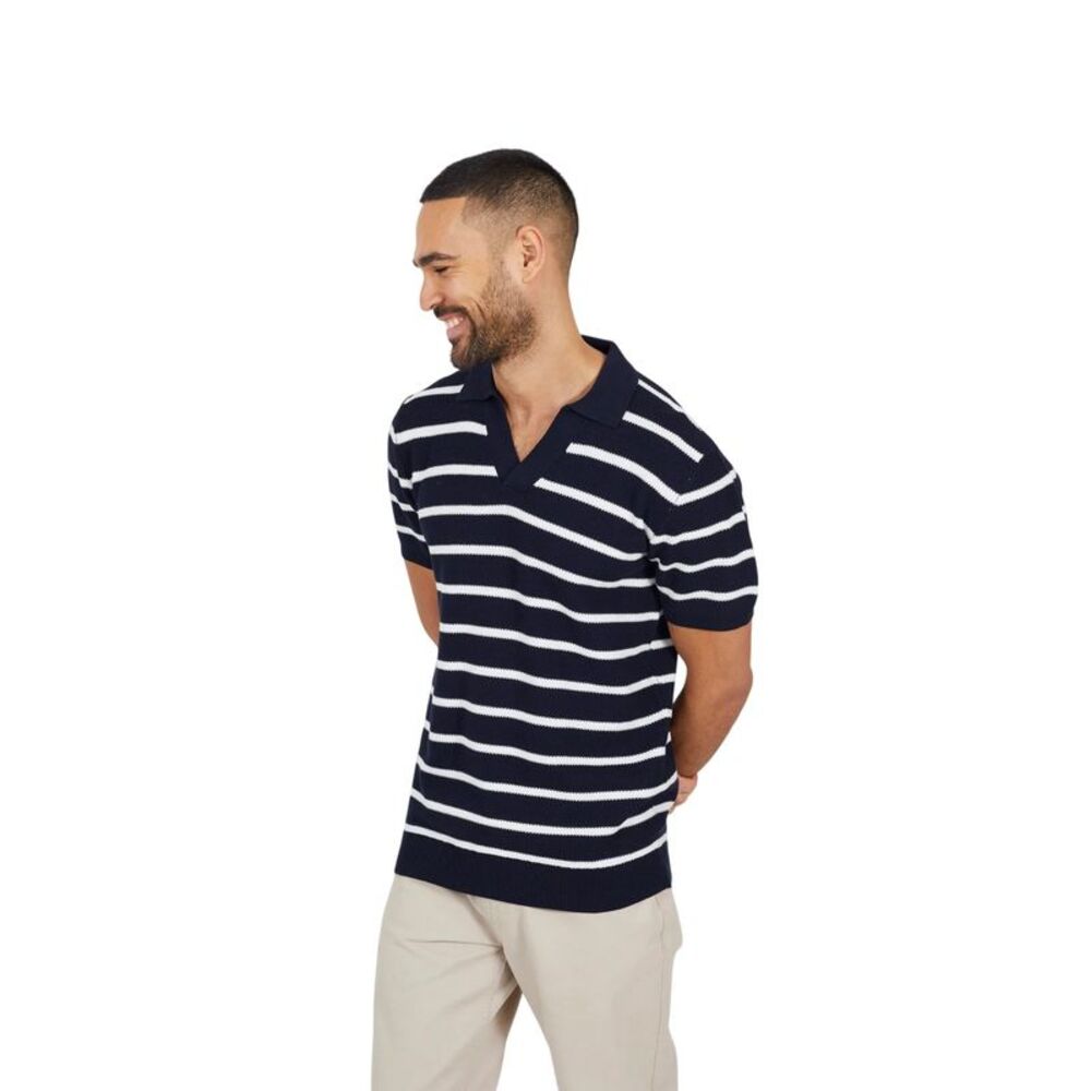 Brave Soul Mens Open Collar Short-Sleeved Polo Shirt / Midnight Navy/Vintage Whi
